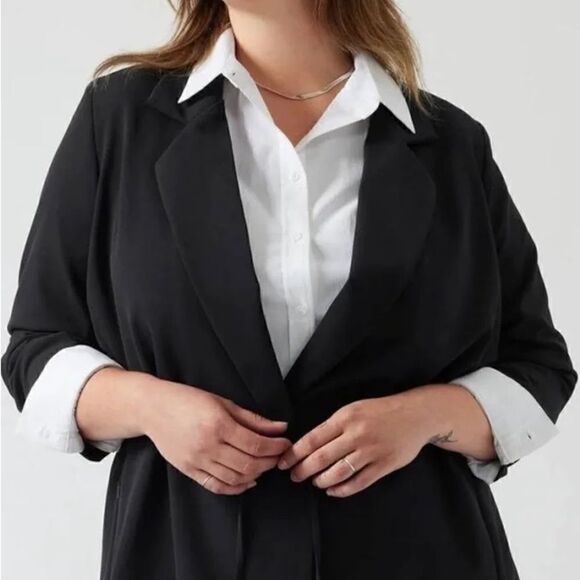 Athleta Prima twill black blazer with drawstring closure - Picture 1 of 4